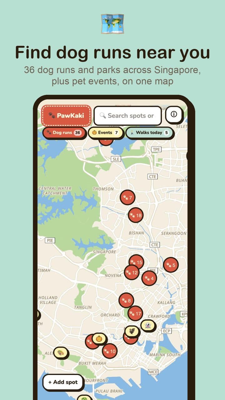 Find dog runs near you: example screen