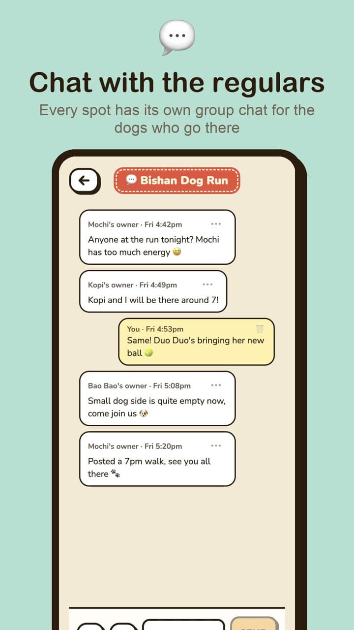 Chat with the regulars: example screen